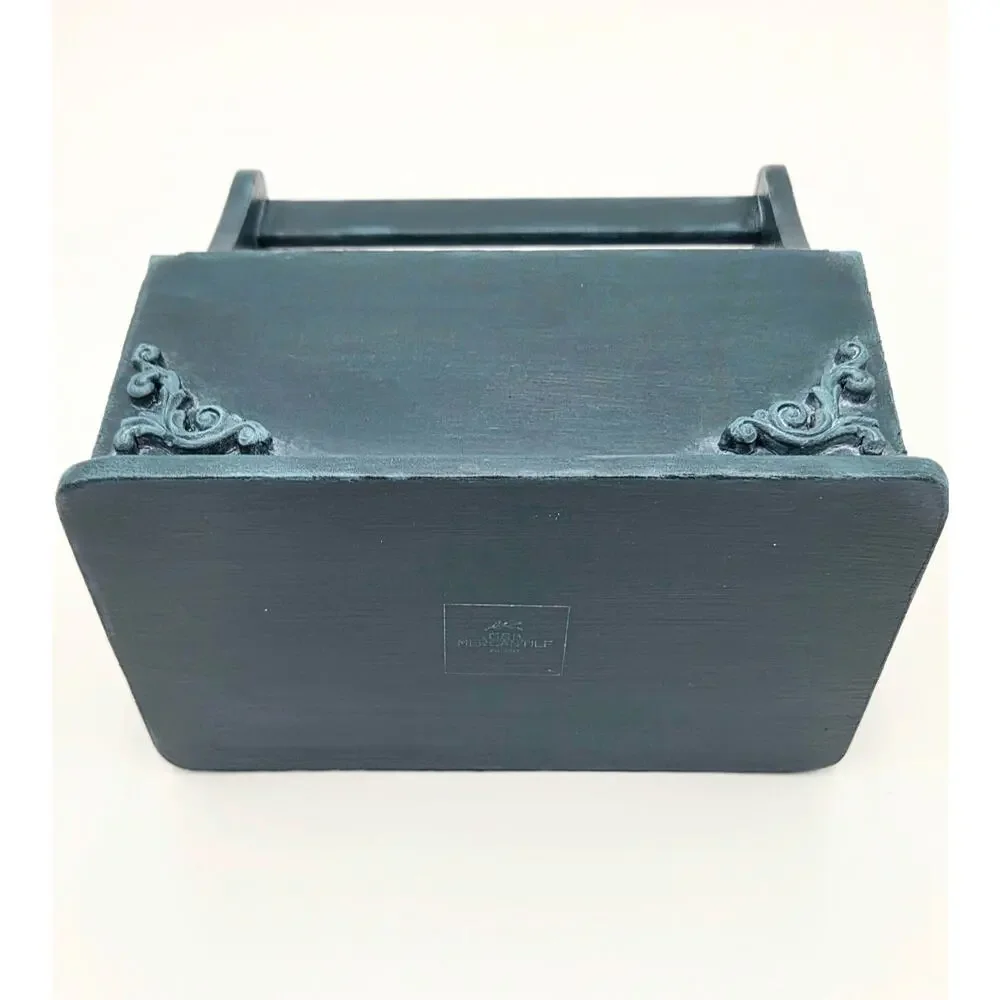Rustic Teal Wooden Organizer Caddy – Multi‑Slot Desk Storage